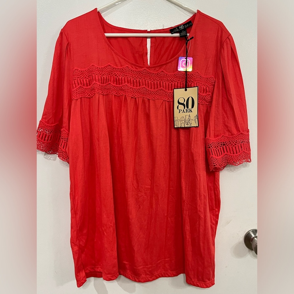 80 Park Crochet Trim Women's Top, size 2X, new - Picture 2 of 8